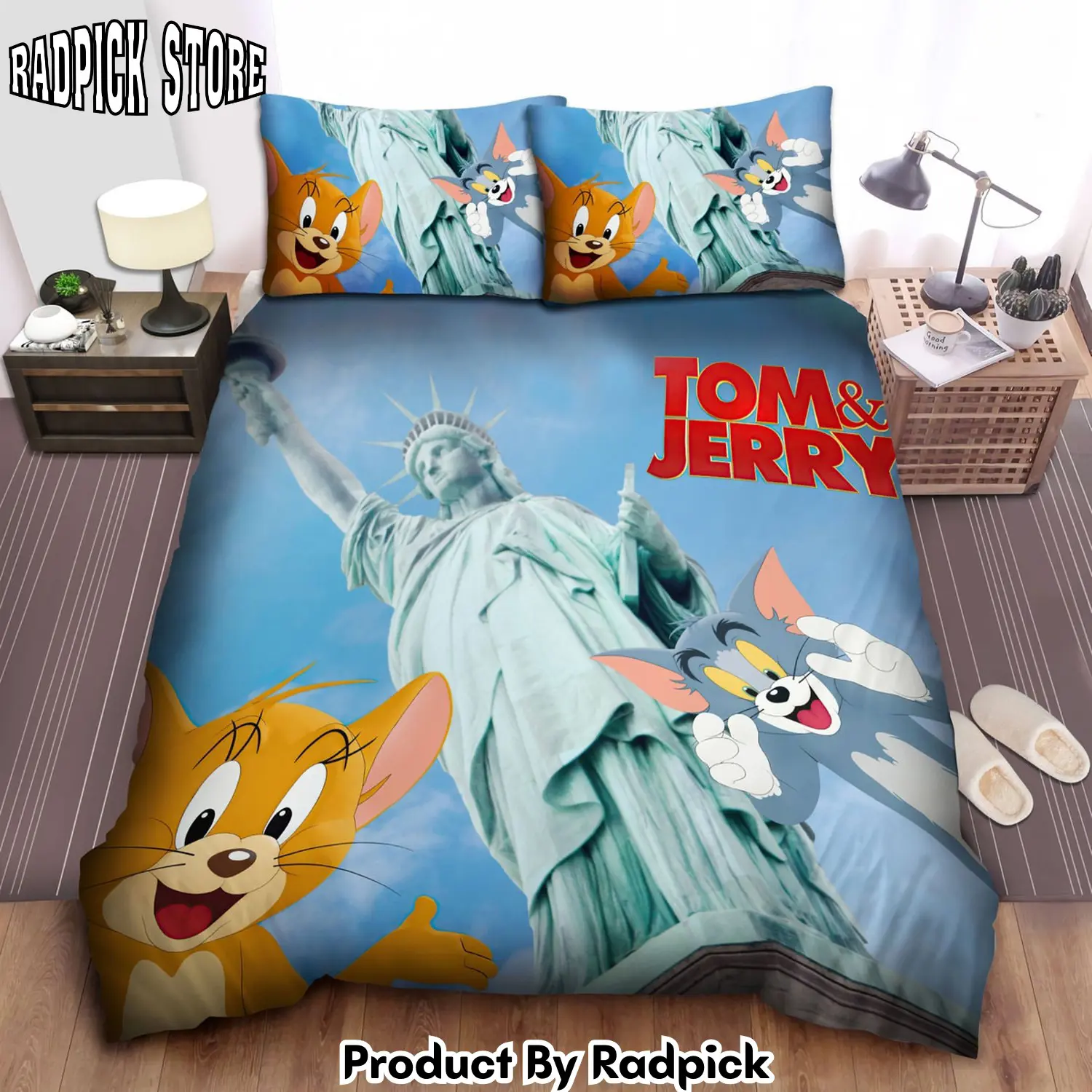 Radpick tom and jerry and statue of liberty bed sheets spread comforter duvet cover bedding sets rp327709